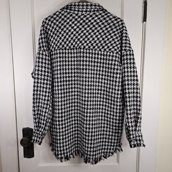 NWT Nasty Gal Size Small Shacket Shirt Jacket Fringe Houndstooth Gingham Top - Picture 4 of 12